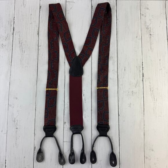 Trafalgar Maroon Print Silk Leather Button Loop Adjustable Suspenders Y-Back - Picture 1 of 8
